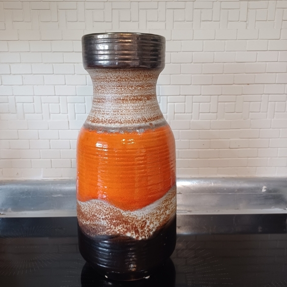 Vintage Carstens Retro Fat Lava W Germany Orange Brown Ceramic Vase - Picture 4 of 12